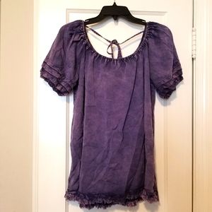 EUC White Birch Purple Ruffle Top Size S